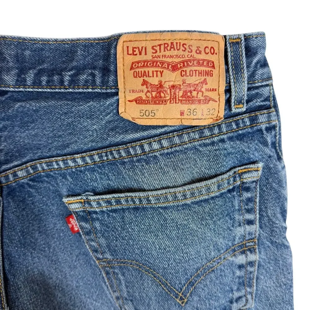 Levi's 505 Jeans Men 36x32 Blue Denim High-Rise Regular Fit Straight Leg Zip Fly